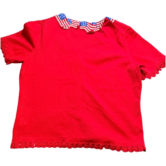 🇺🇸 Vintage Patriotic Flag Cardigan ✨ Sequin Crochet Statement Sweater Size S - Picture 8 of 13